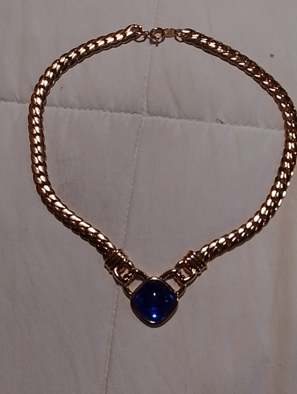 Gold-Tone Necklace with Blue Glass Cabochon